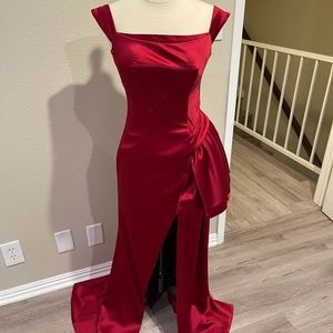 Portia & Scarlett Double Slit Red Gown